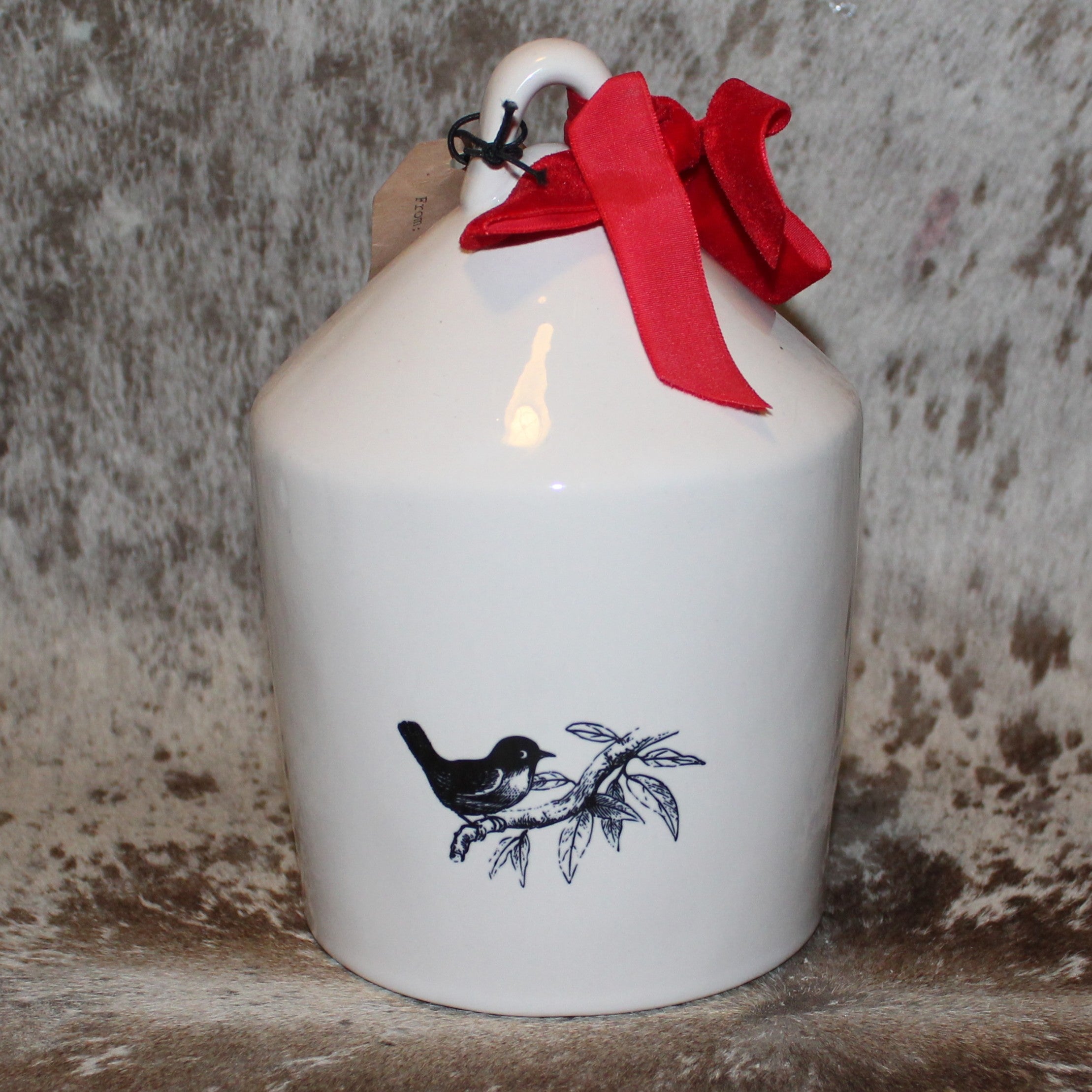 Rae Dunn KNOCK White Birdhouse With Bird on Tree Limb on Back