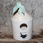 Rae Dunn CHIRP White Birdhouse with Bird on Front and Bird on Gray Leaves Limb on Back - OG