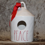 Rae Dunn PEACE White Birdhouse with Christmas Tree on Back - Watercolor