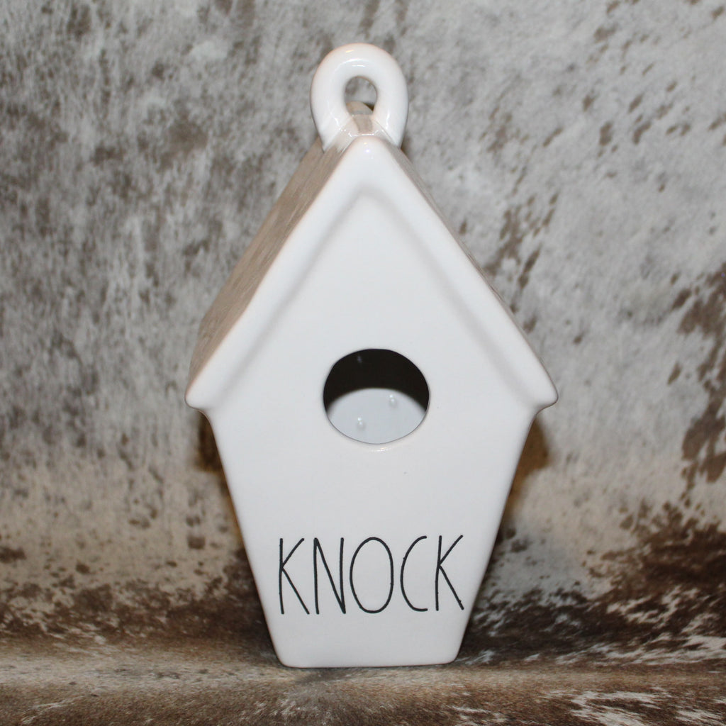 Rae Dunn KNOCK White Birdhouse Two Baby Birds on Back