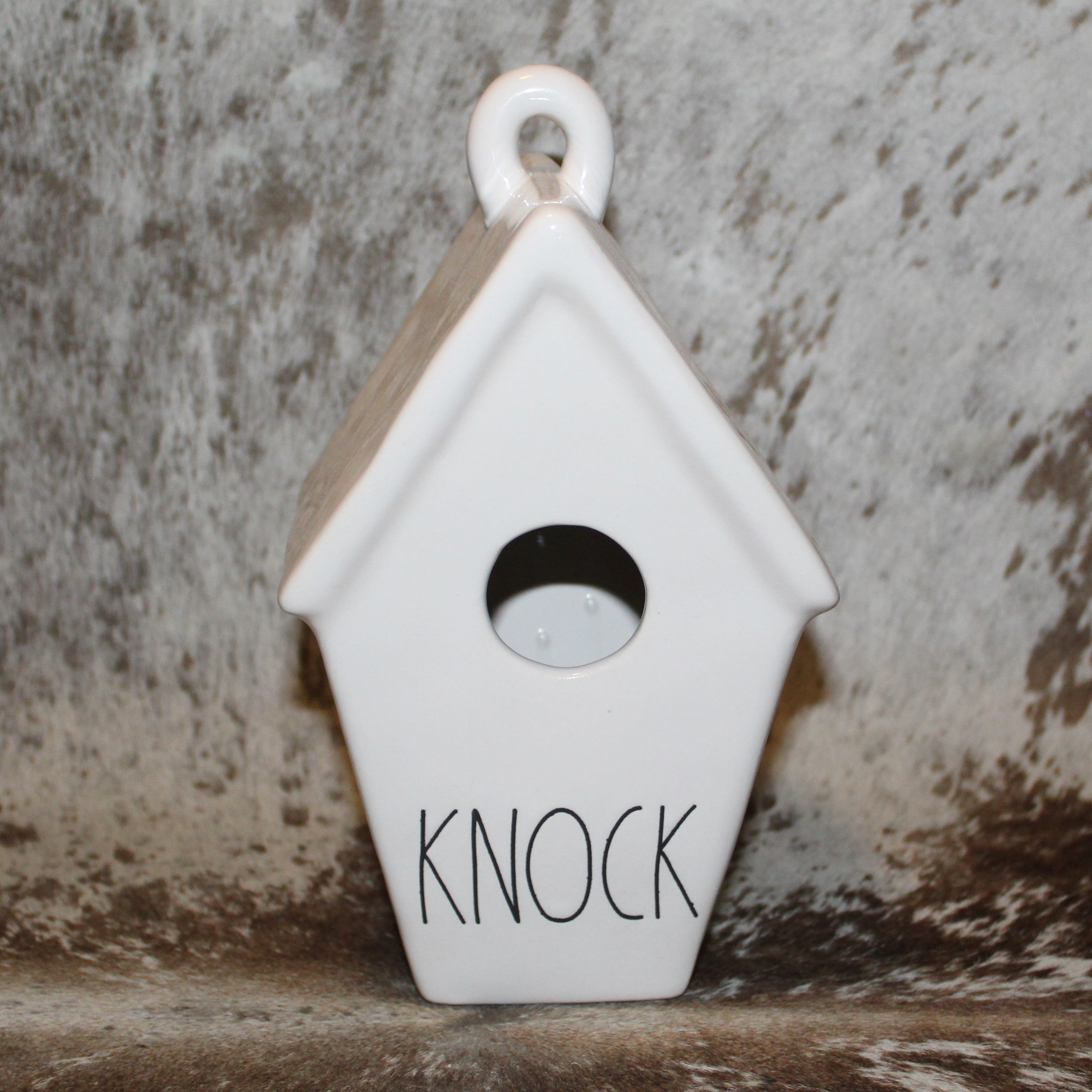 Rae Dunn KNOCK White Birdhouse Two Baby Birds on Back
