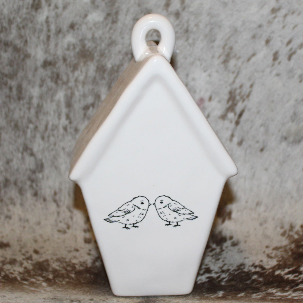 Rae Dunn KNOCK White Birdhouse Two Baby Birds on Back