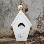 Rae Dunn REST White Birdhouse  with Eggs in Nest on Back