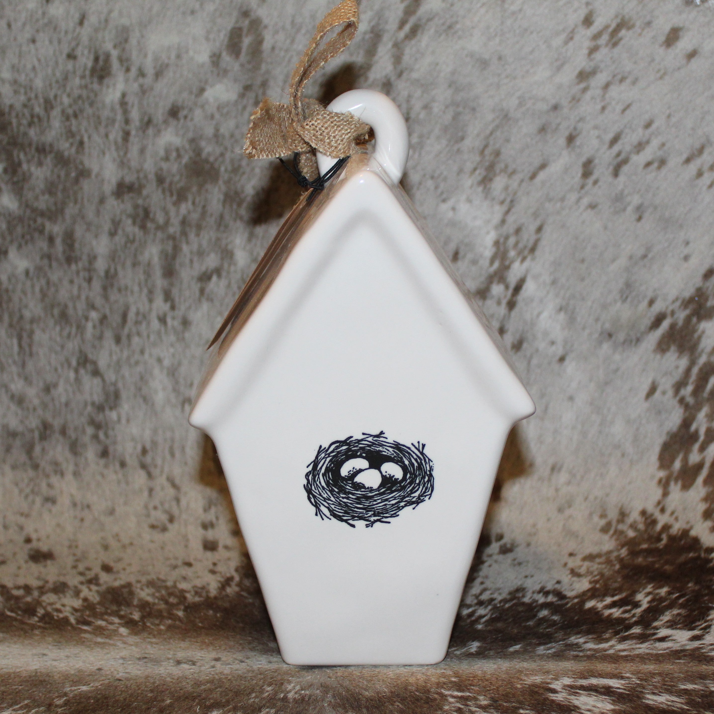 Rae Dunn REST White Birdhouse  with Eggs in Nest on Back