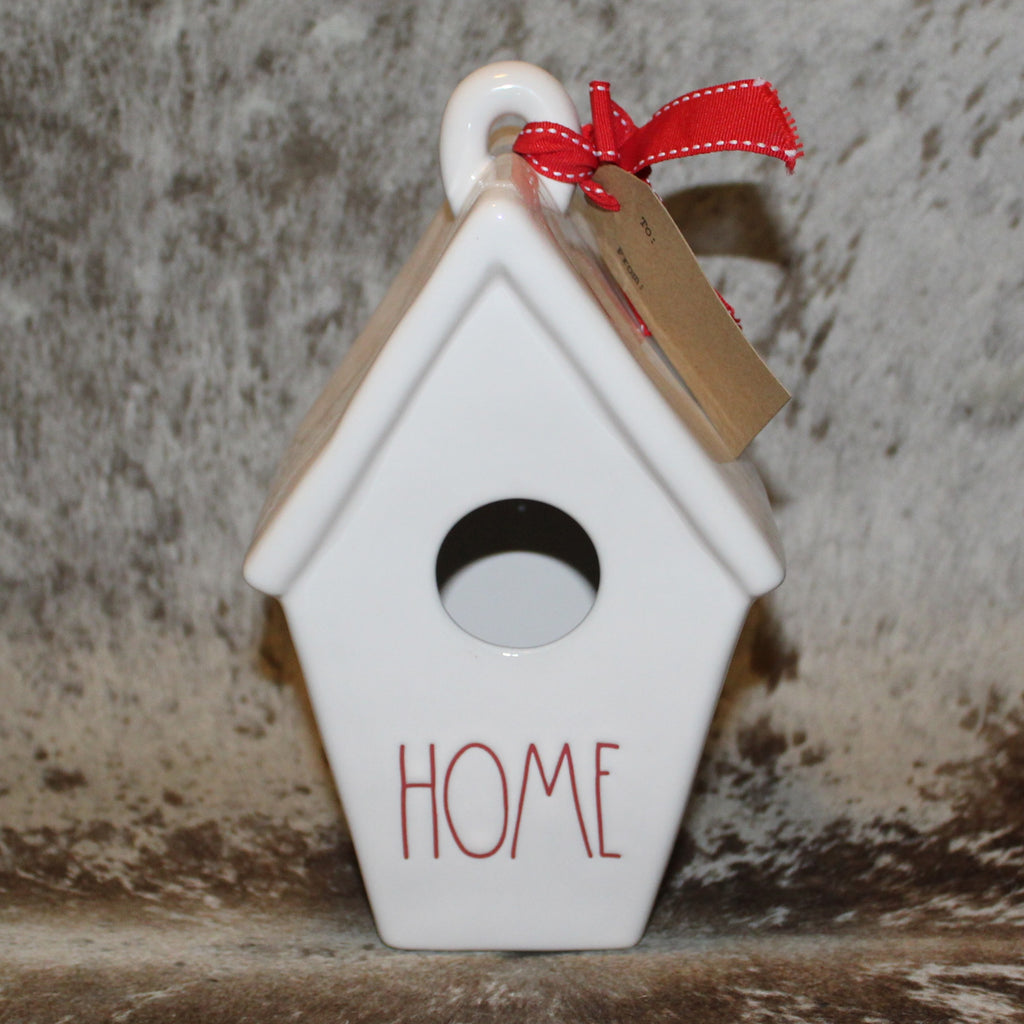 Rae Dunn HOME White Birdhouse with Pinecone and Bow on Back
