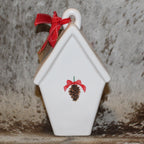 Rae Dunn HOME White Birdhouse with Pinecone and Bow on Back