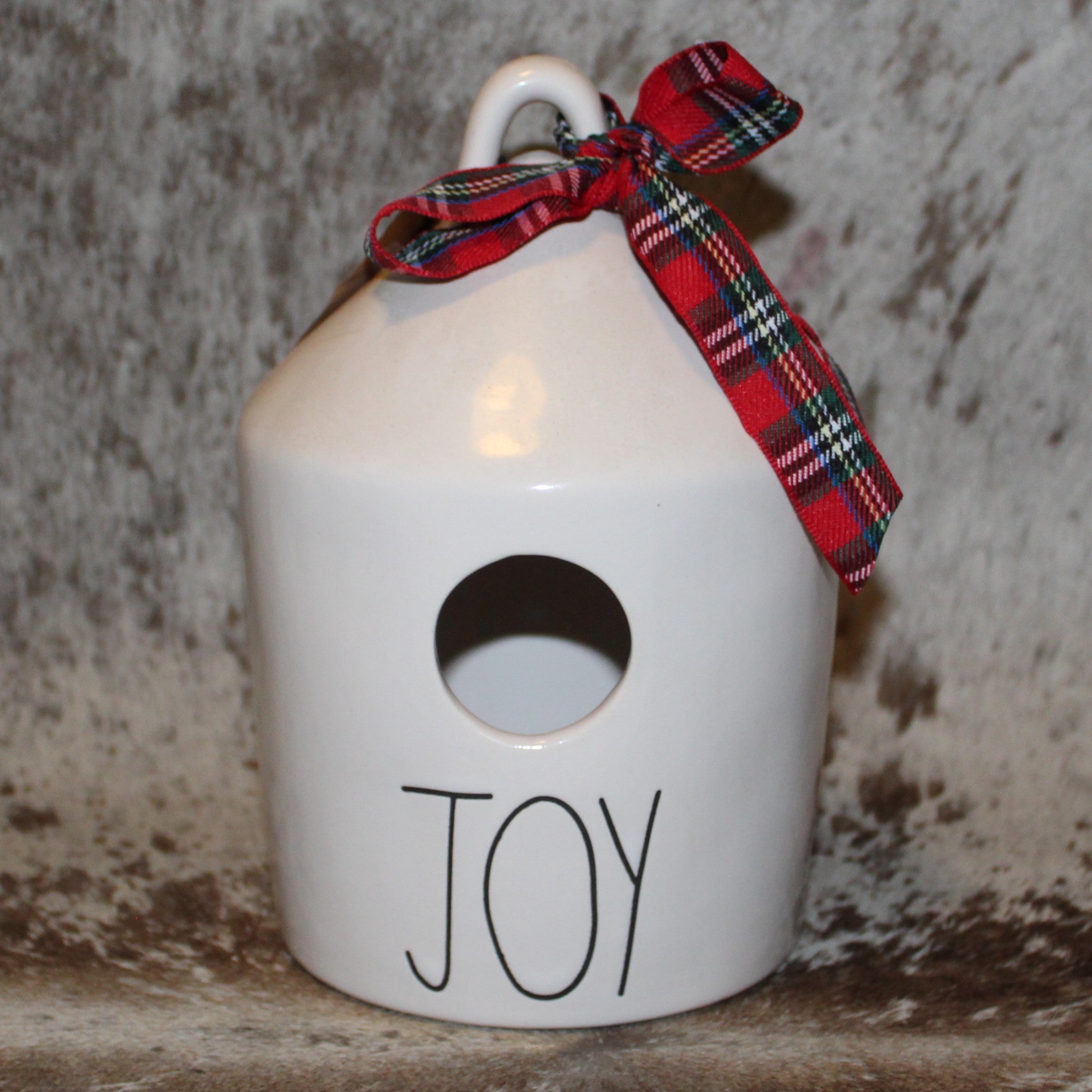 Rae Dunn JOY White Birdhouse with Holly on Back