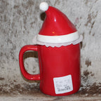 Rae Dunn NORTH POLE Red Mug with Santa Hat Topper