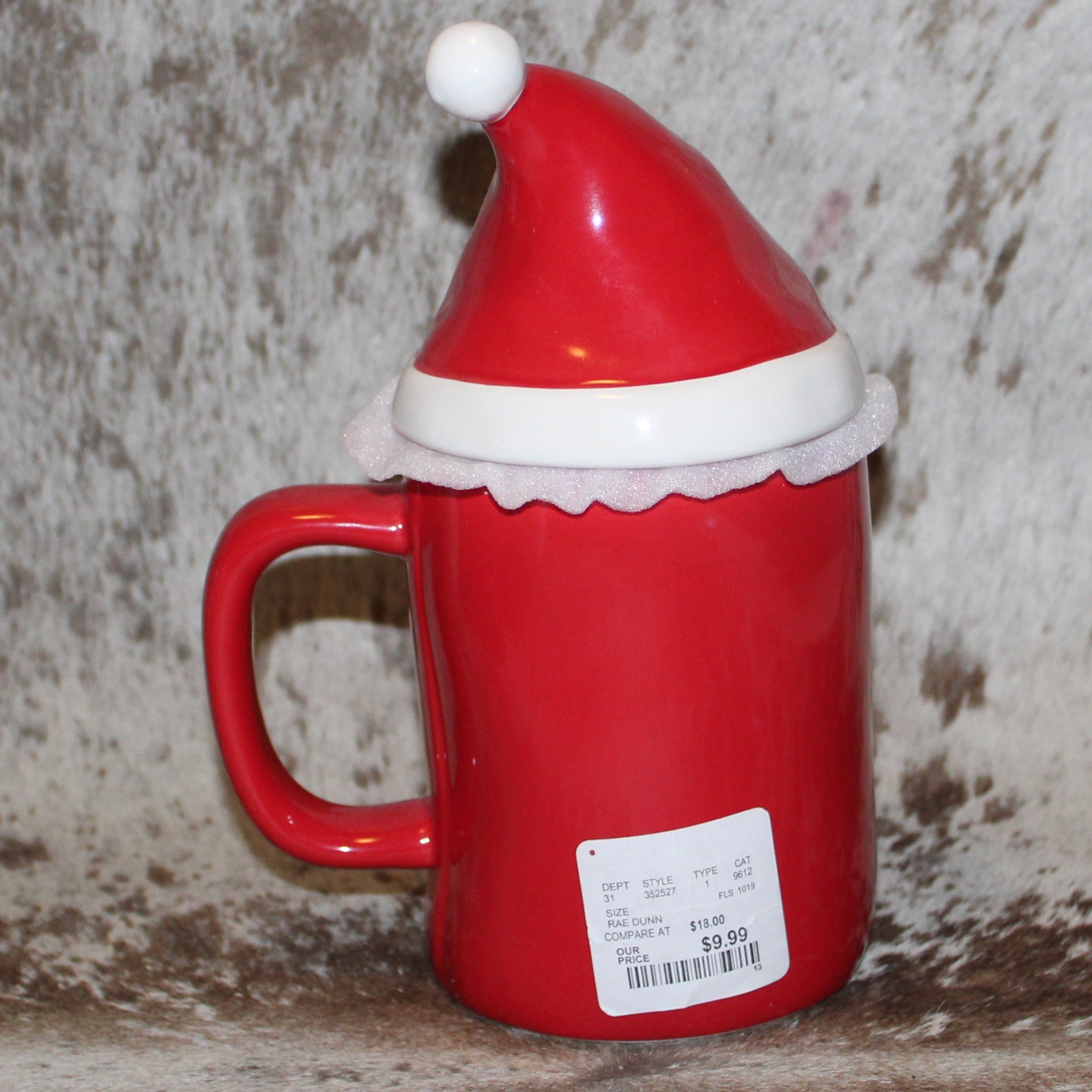 Rae Dunn NORTH POLE Red Mug with Santa Hat Topper