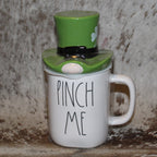 Rae Dunn PINCH ME White Mug With Irish Hat Topper