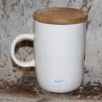 Rae Dunn THANKFUL White Mug With Wood Cellar Topper
