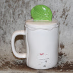 Rae Dunn BELEAF IN YOURSELF White Mug With Leaf Topper
