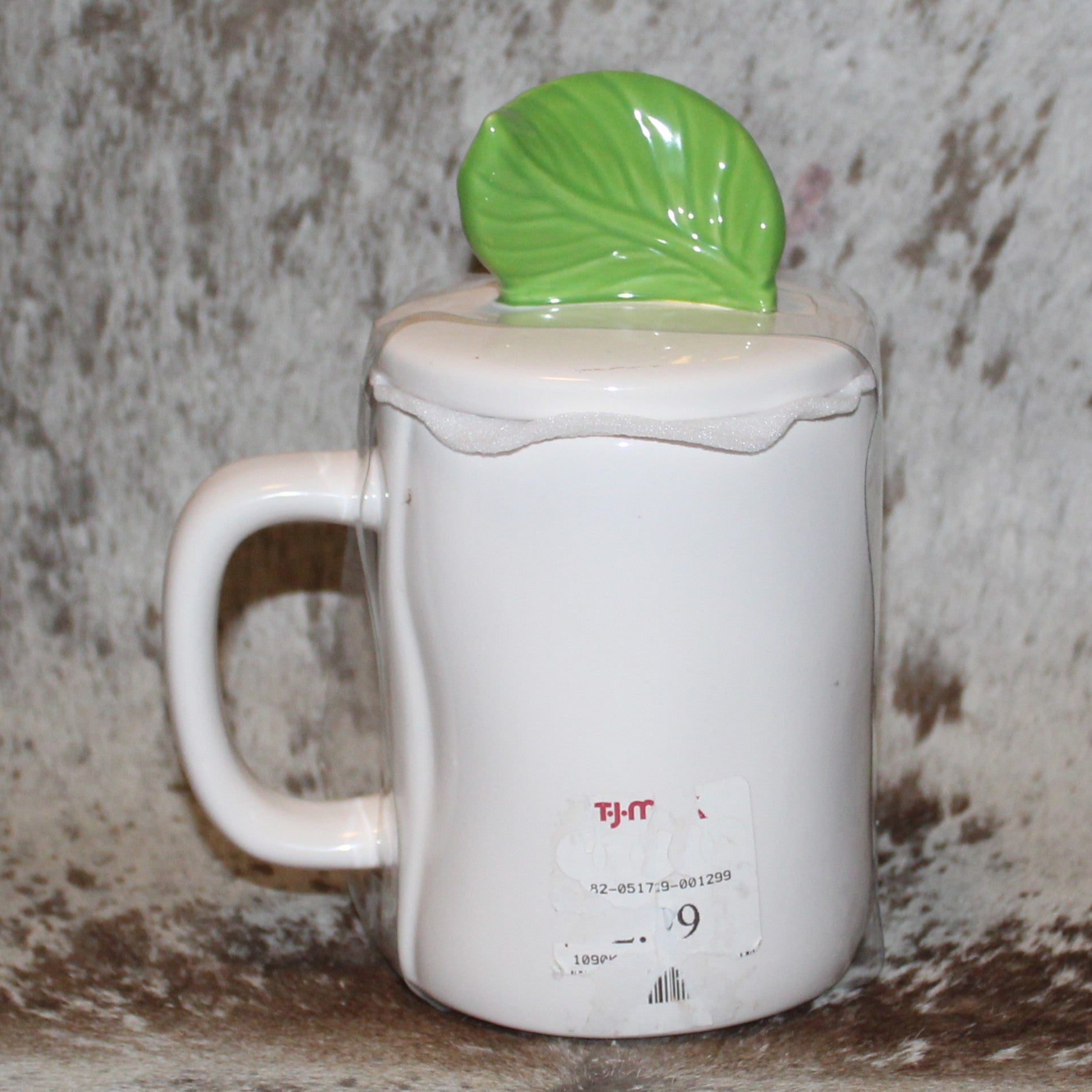 Rae Dunn BELEAF IN YOURSELF White Mug With Leaf Topper