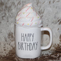 Rae Dunn HAPPY BIRTHDAY White Mug With Whip Cream Topper