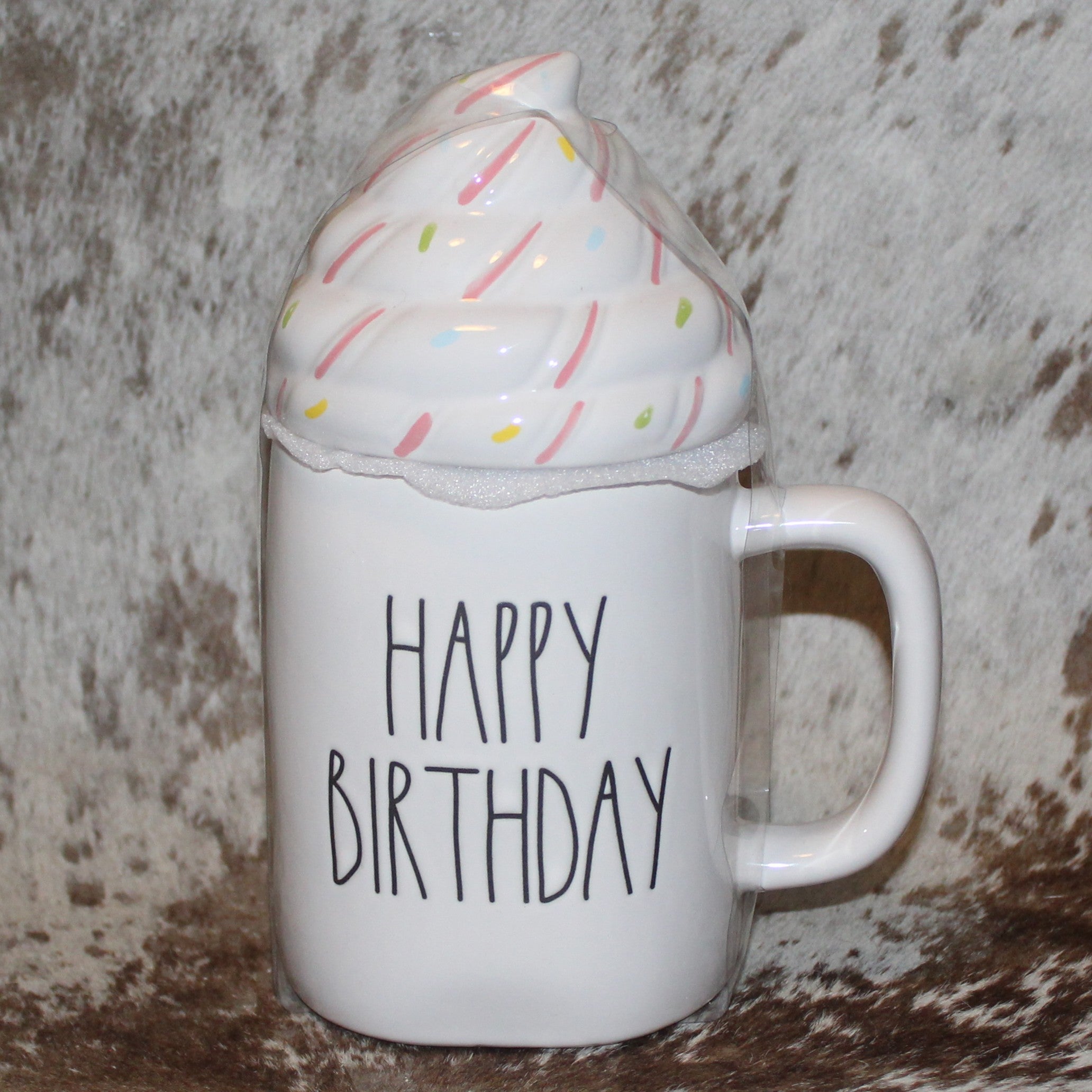 Rae Dunn HAPPY BIRTHDAY White Mug With Whip Cream Topper