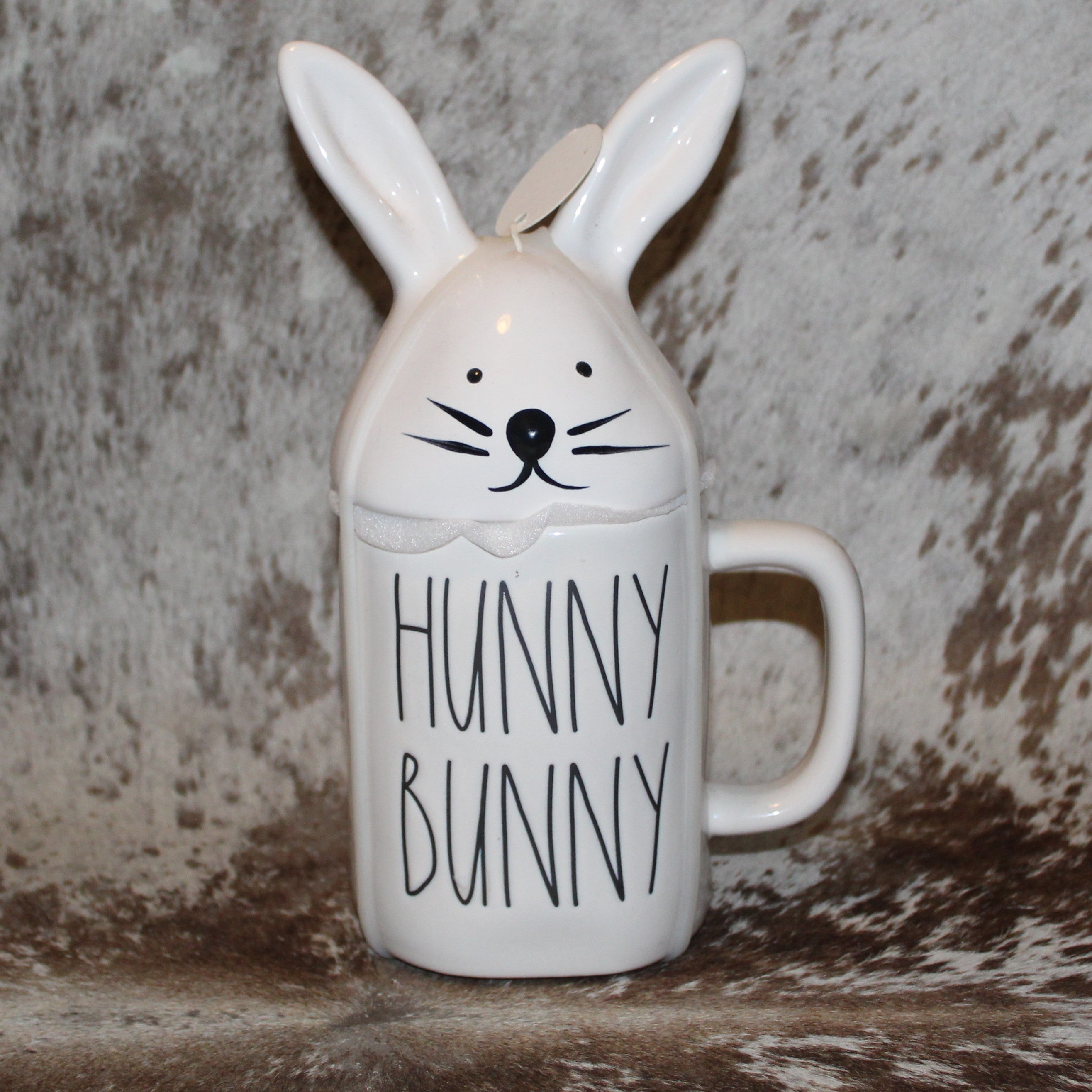 Rae Dunn HUNNY BUNNY White Mug with Bunny Topper