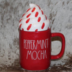 Rae Dunn PEPPERMINT MOCHA Red Mug with Whip Cream Topper