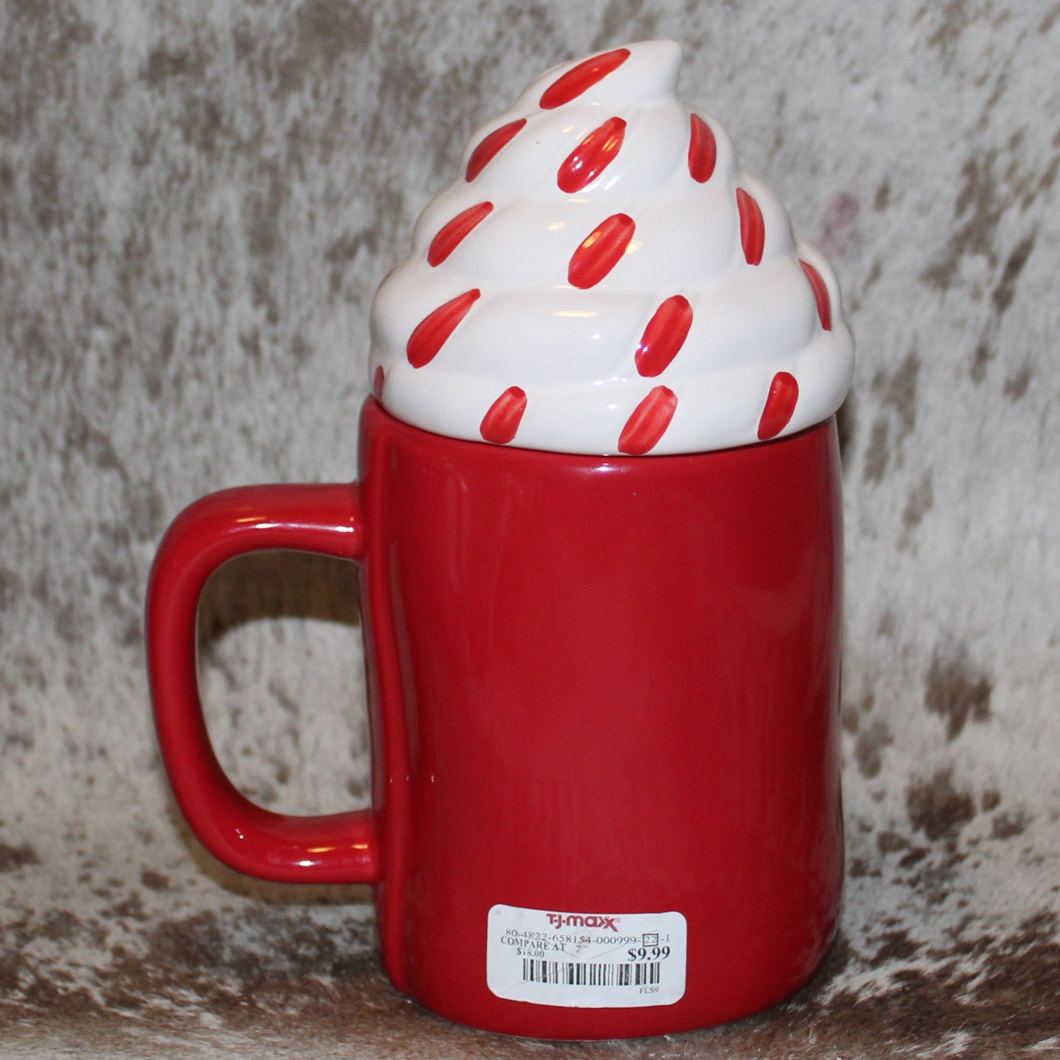 Rae Dunn PEPPERMINT MOCHA Red Mug with Whip Cream Topper