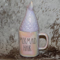 Rae Dunn MERMAID HAIR DON'T CARE Iridescent Pink Mug With Mermaid Tail Topper