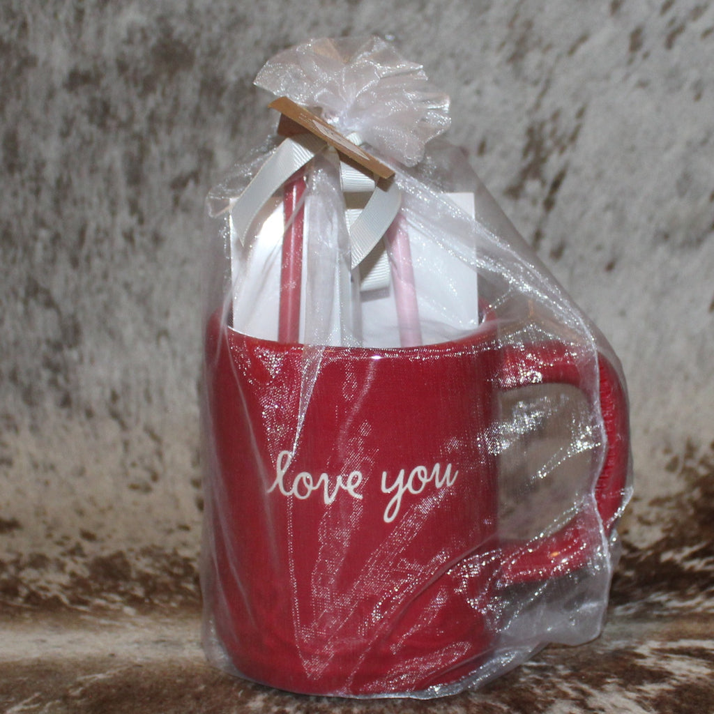 Rae Dunn love you Red Mug with Pencils and Stationery