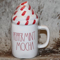Rae Dunn PEPPERMINT MOCHA White Mug with Whip Cream Topper