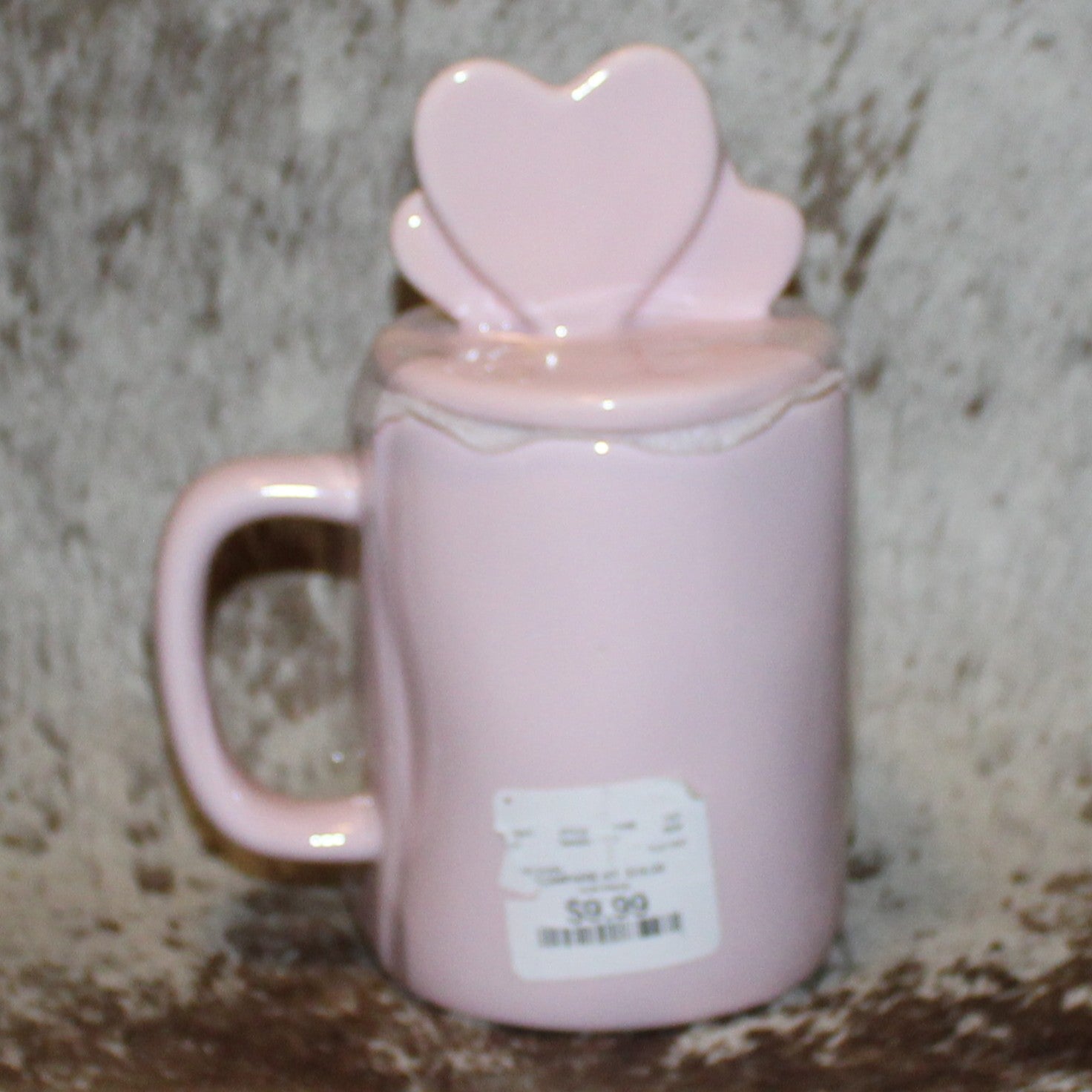 Rae Dunn HOPE STRENGTH COURAGE Pink Mug With Hearts Topper