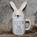 Rae Dunn COTTON TAIL CUTIE White Mug with Bunny Topper