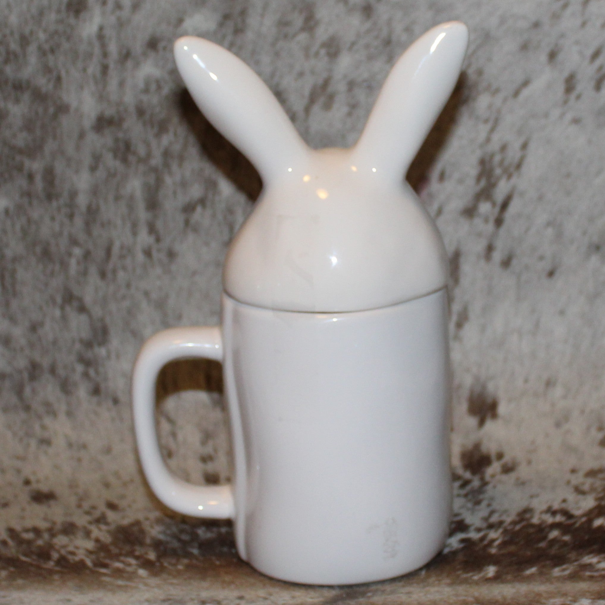 Rae Dunn COTTON TAIL CUTIE White Mug with Bunny Topper