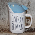 Rae Dunn DADDY SHARK White Mug With Shark Topper