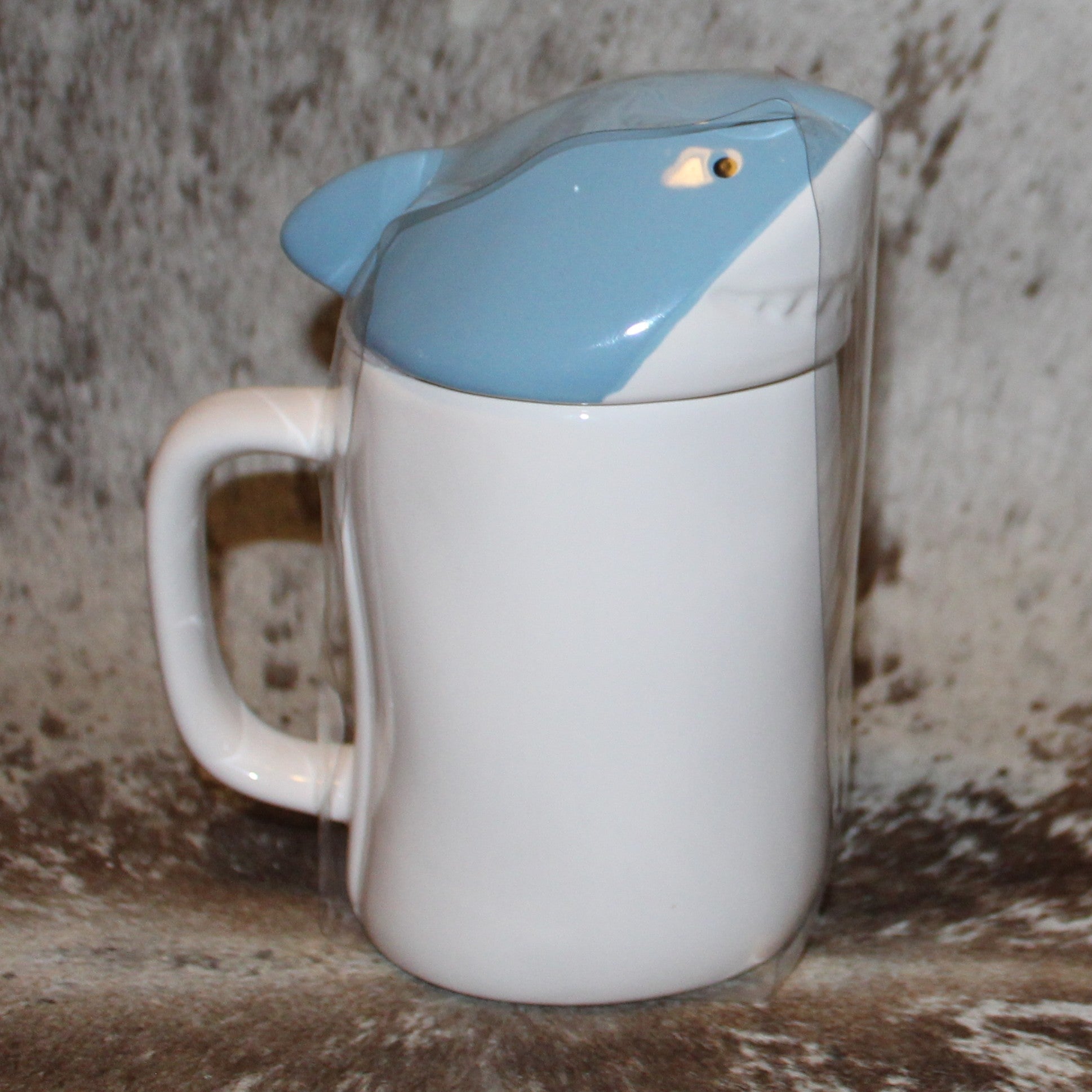 Rae Dunn DADDY SHARK White Mug With Shark Topper