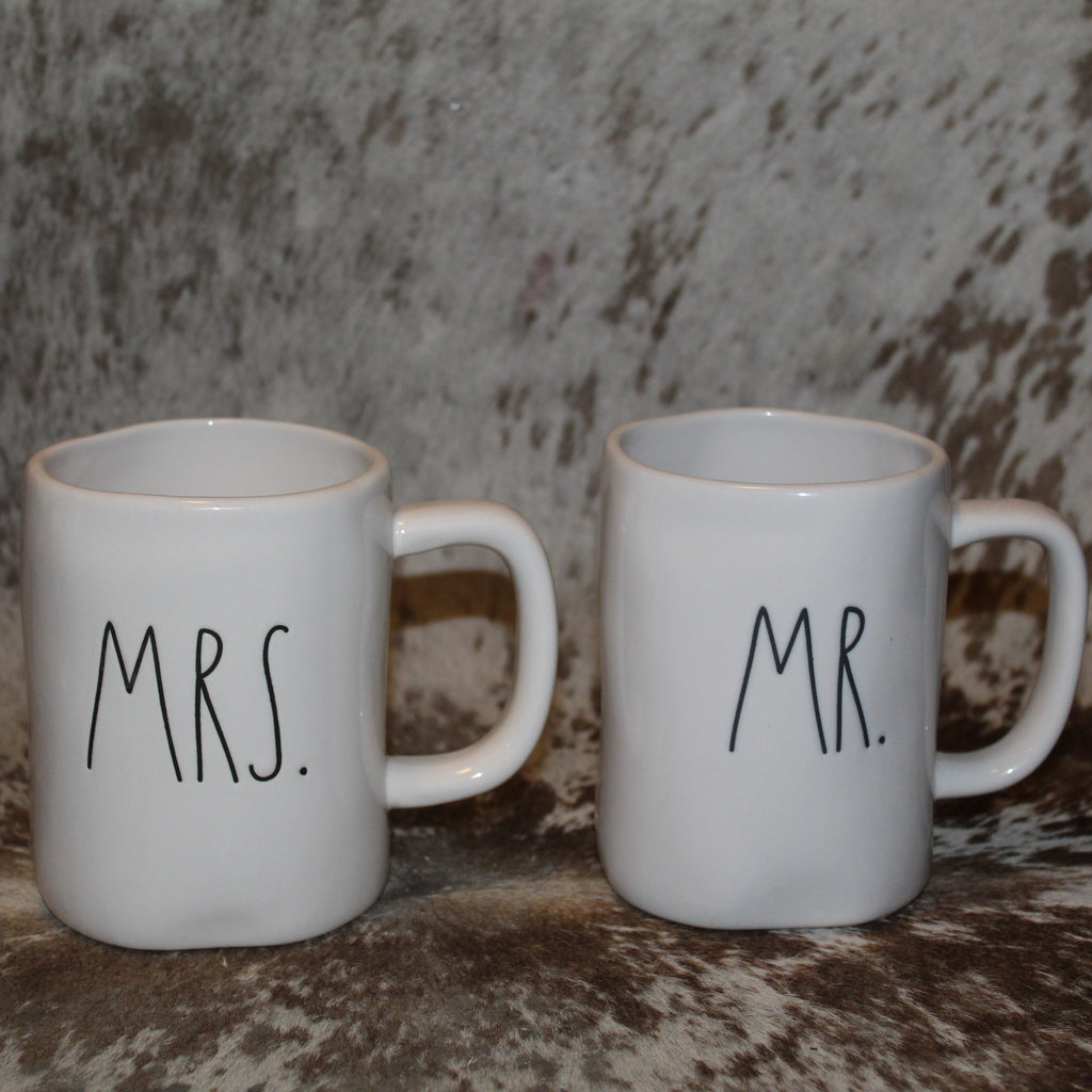 Rae Dunn MR. & MRS. White Mug Set