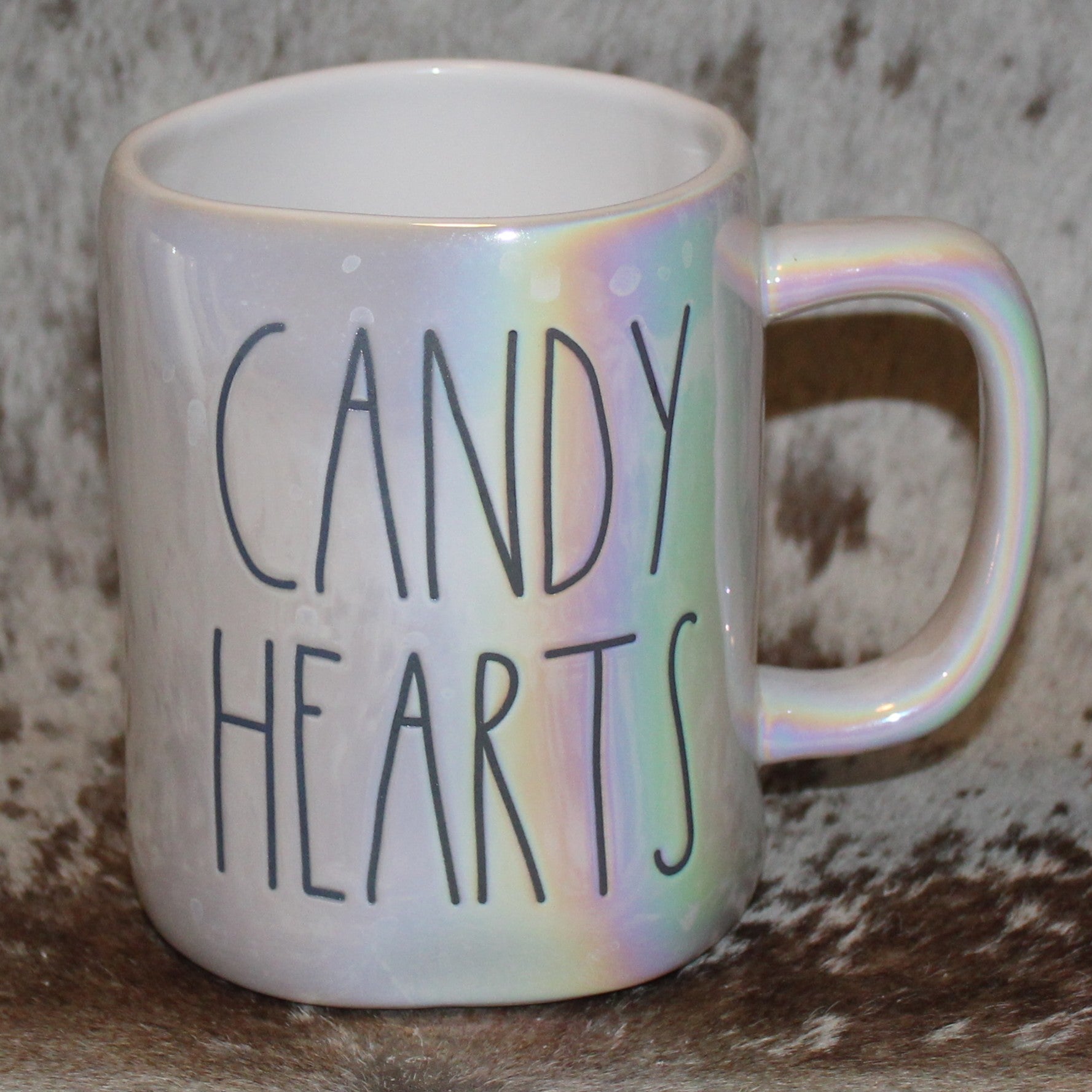 Rae Dunn CANDY HEARTS Iridescent White Mug