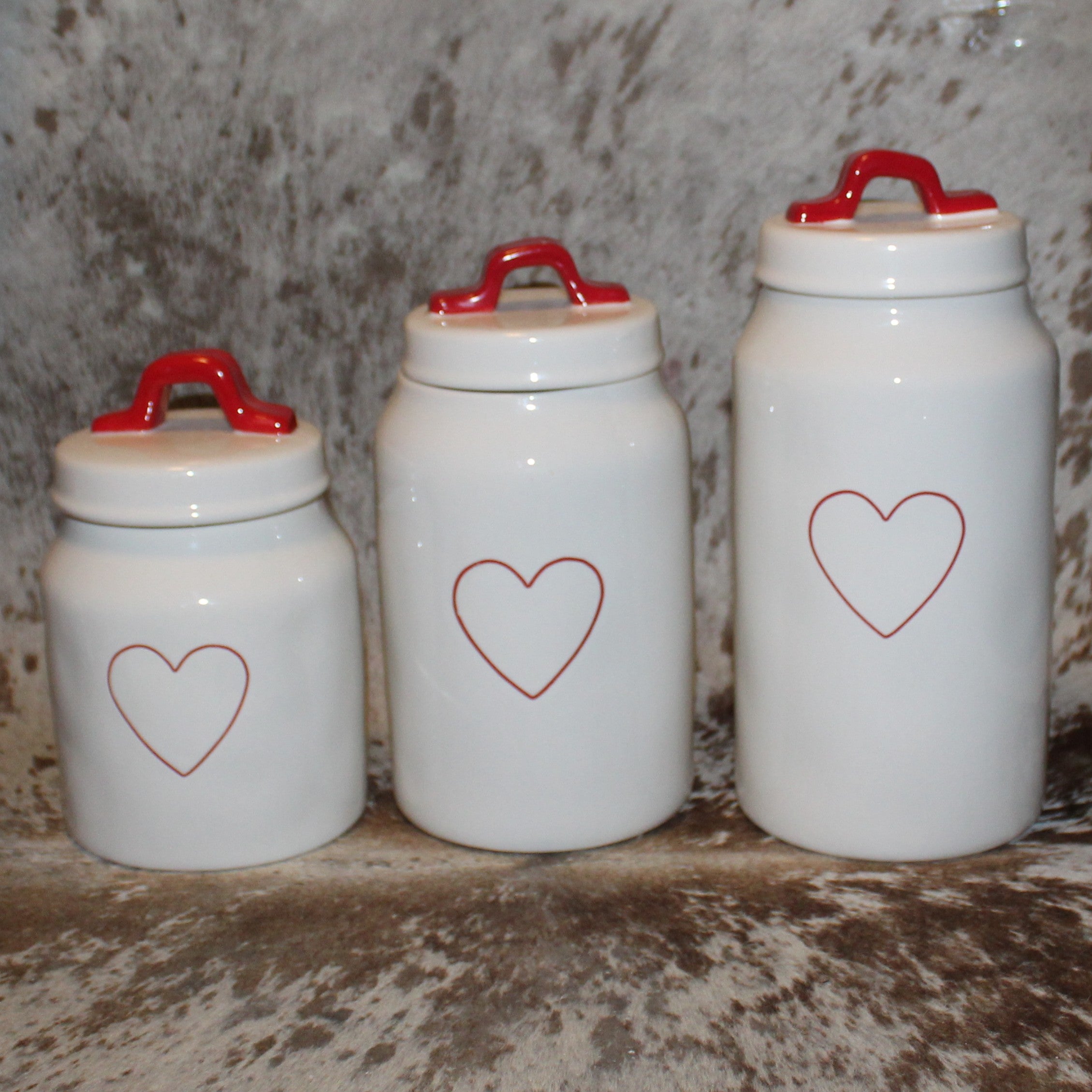Rae Dunn Red Heart White Canister Set of 3
