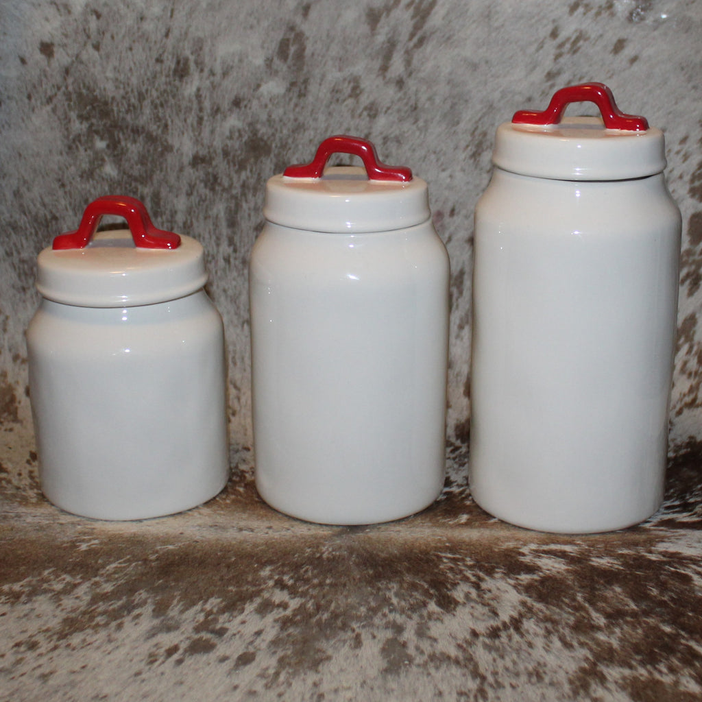 Rae Dunn Red Heart White Canister Set of 3