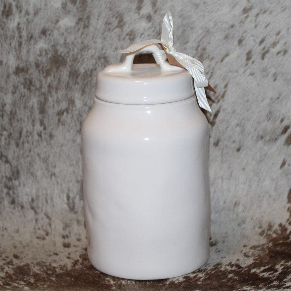 Rae Dunn KISSES White Medium Canister with Raised Red Heart
