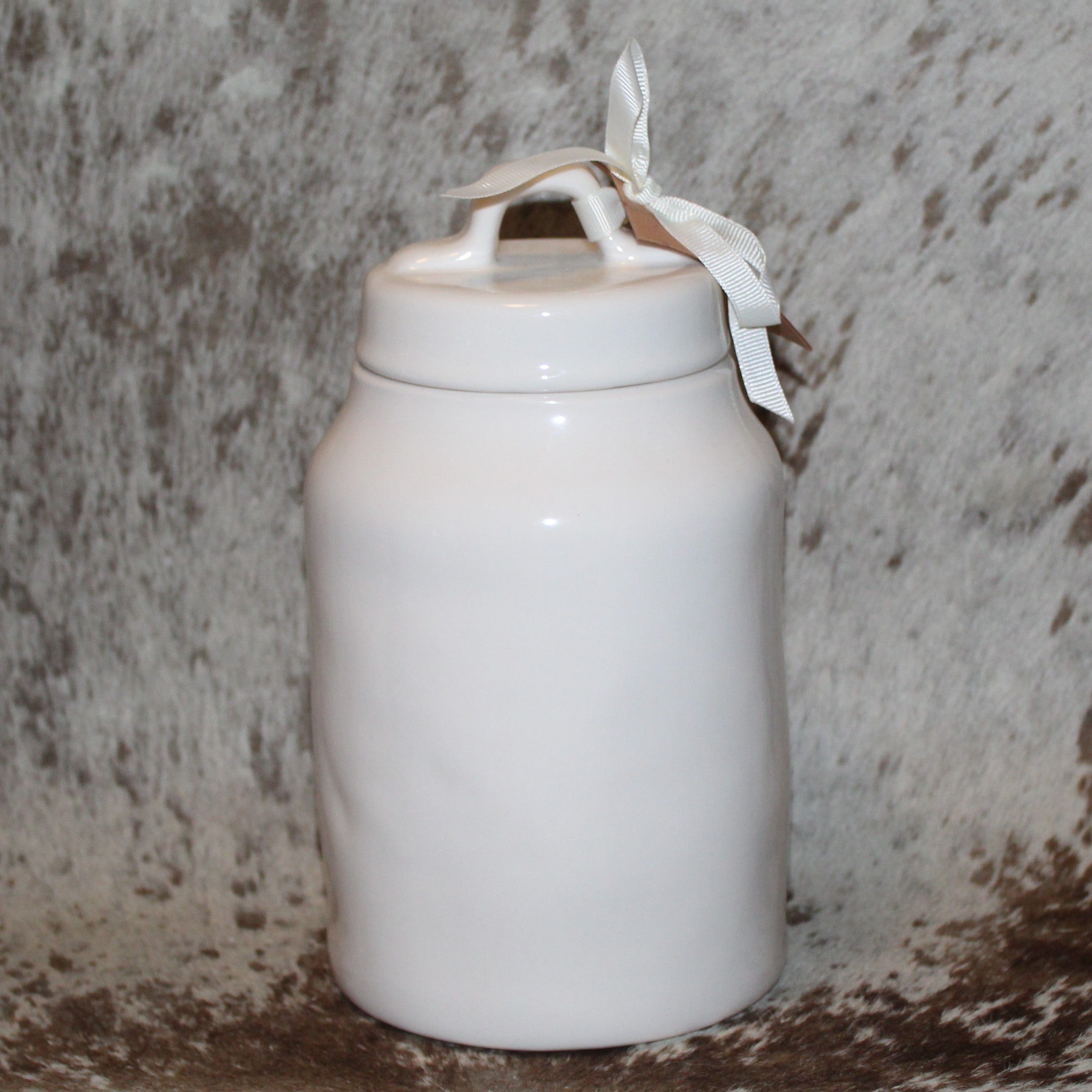 Rae Dunn KISSES White Medium Canister with Raised Red Heart