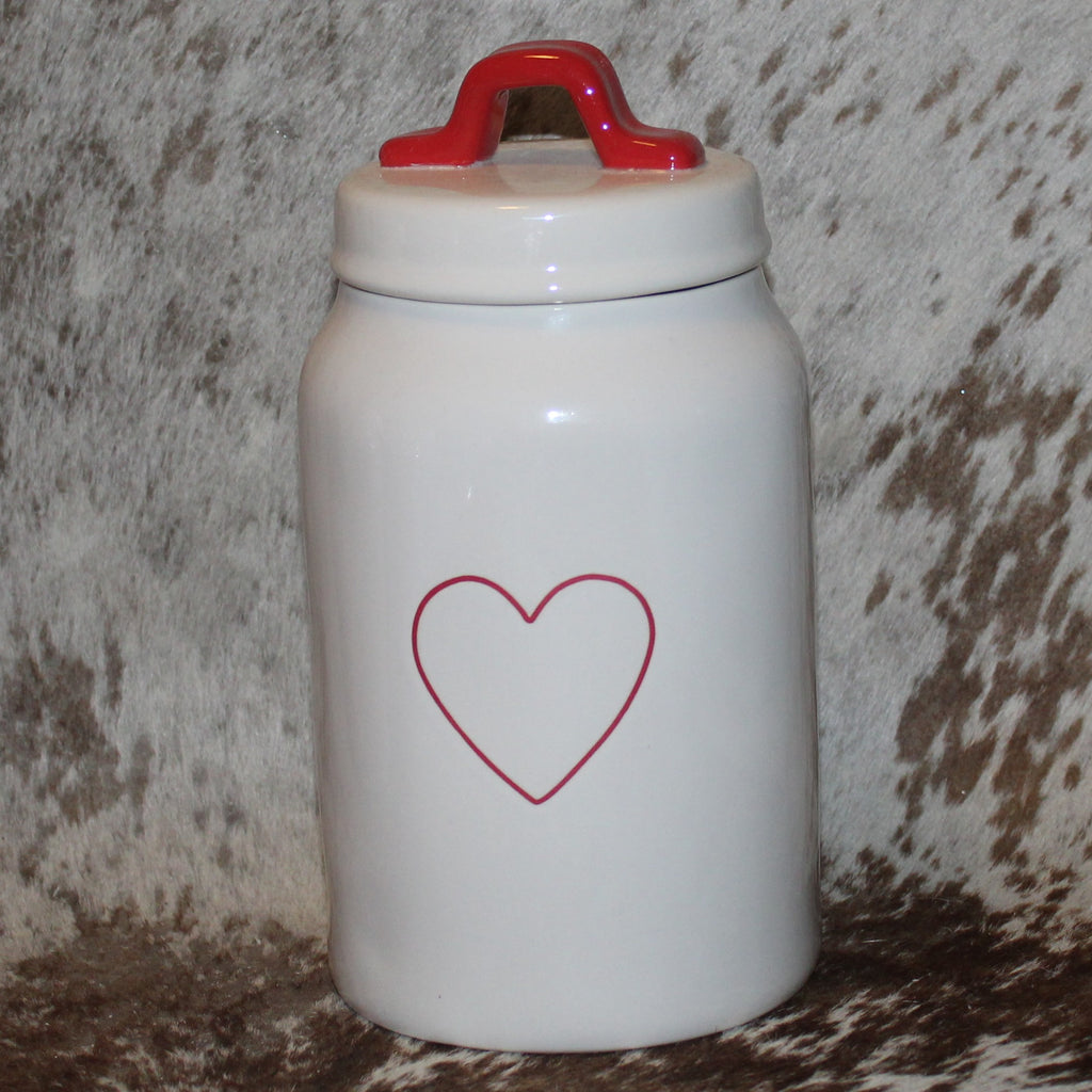 Rae Dunn Red Heart White Medium Canister