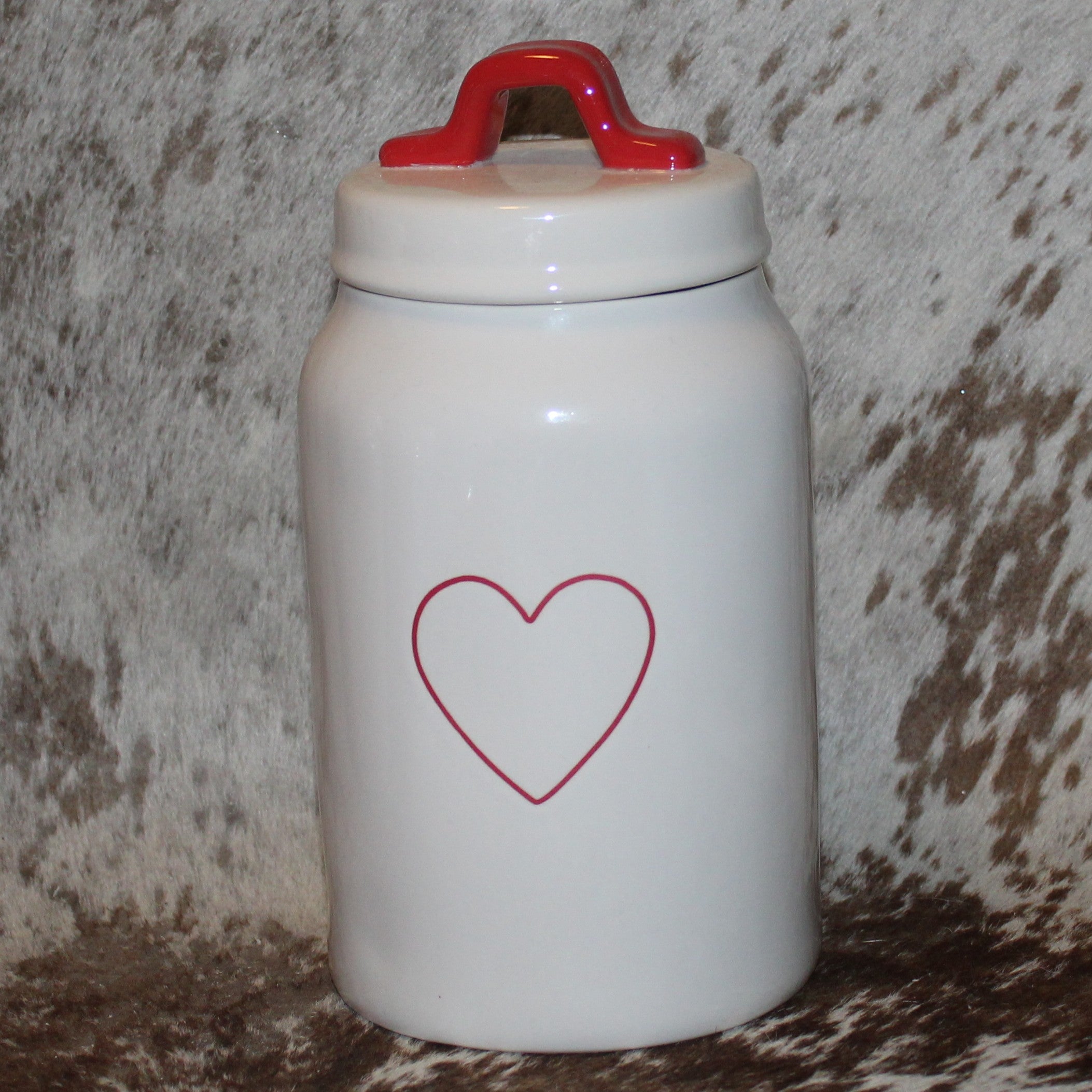 Rae Dunn Red Heart White Medium Canister