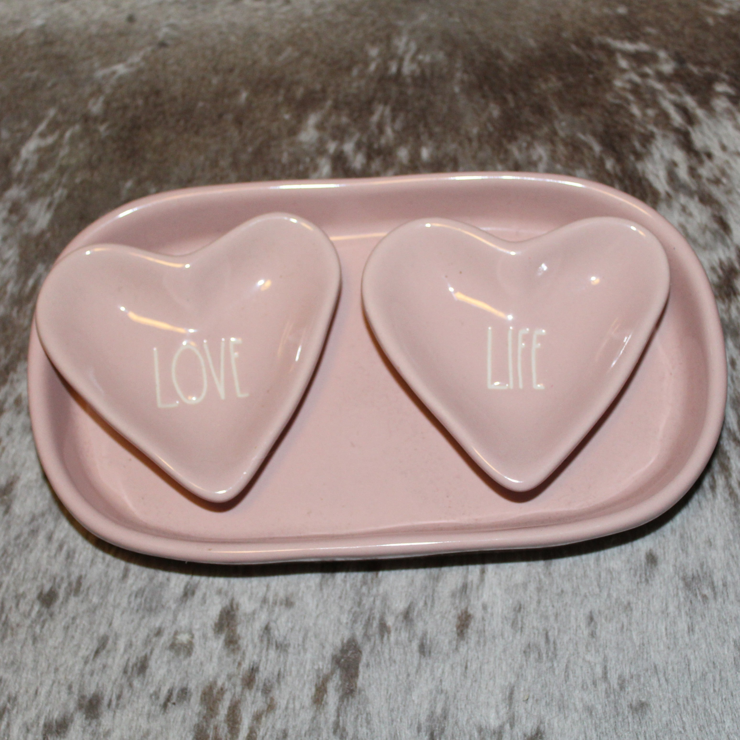 Rae Dunn LOVE LIFE Pink Trinket Tray Set