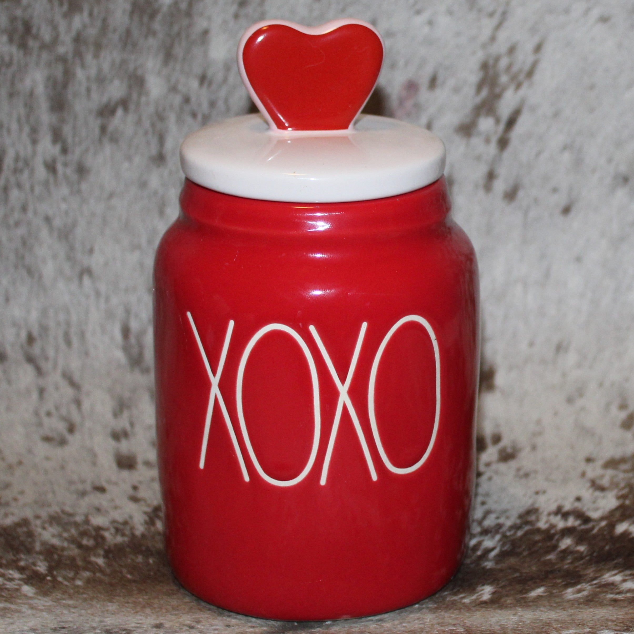 Rae Dunn XOXO Red Baby Canister With Heart Topper