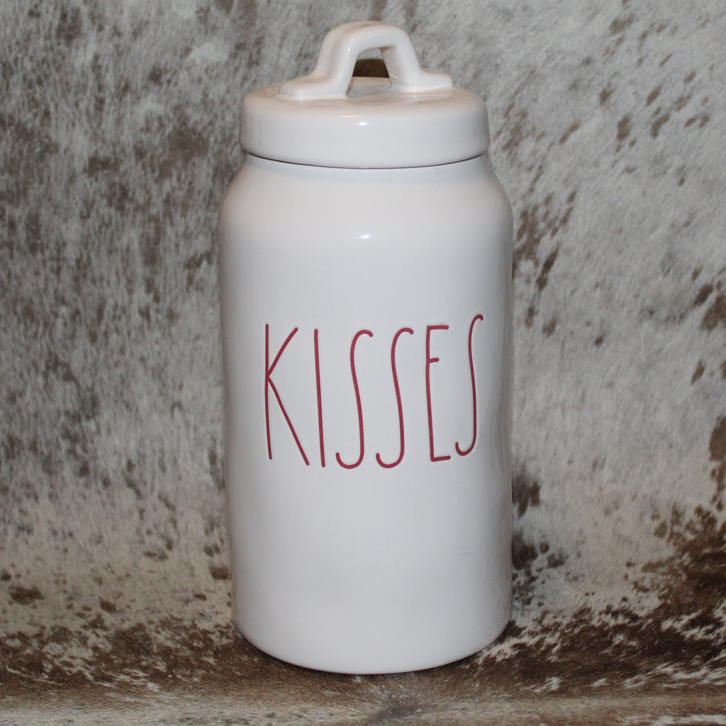 Rae Dunn KISSES White Tall Canister