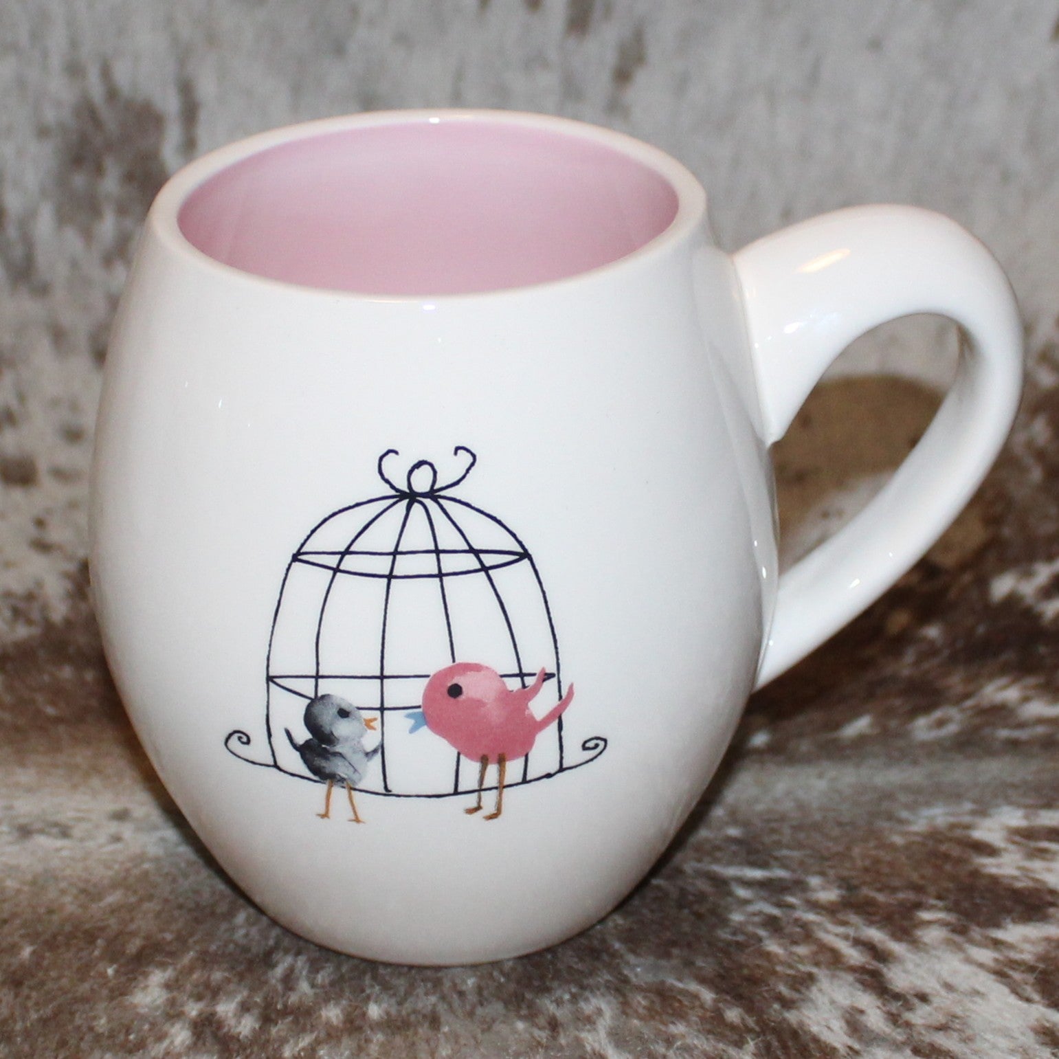 Rae Dunn Lollipop Birdcage White/Pink M Stamp Mug