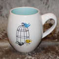 Rae Dunn Lollipop Birdcage White/Light Blue M Stamp Mug