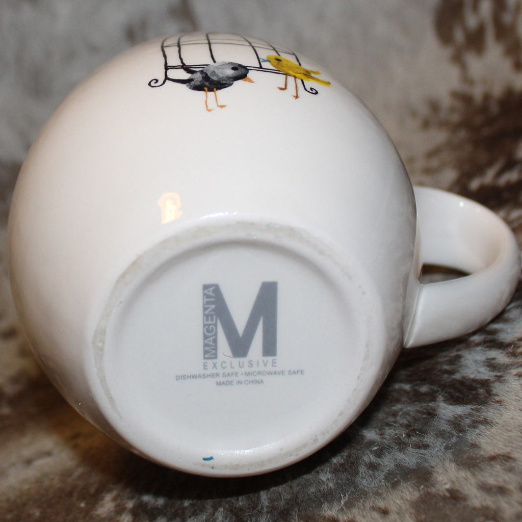Rae Dunn Lollipop Birdcage White/Light Blue M Stamp Mug