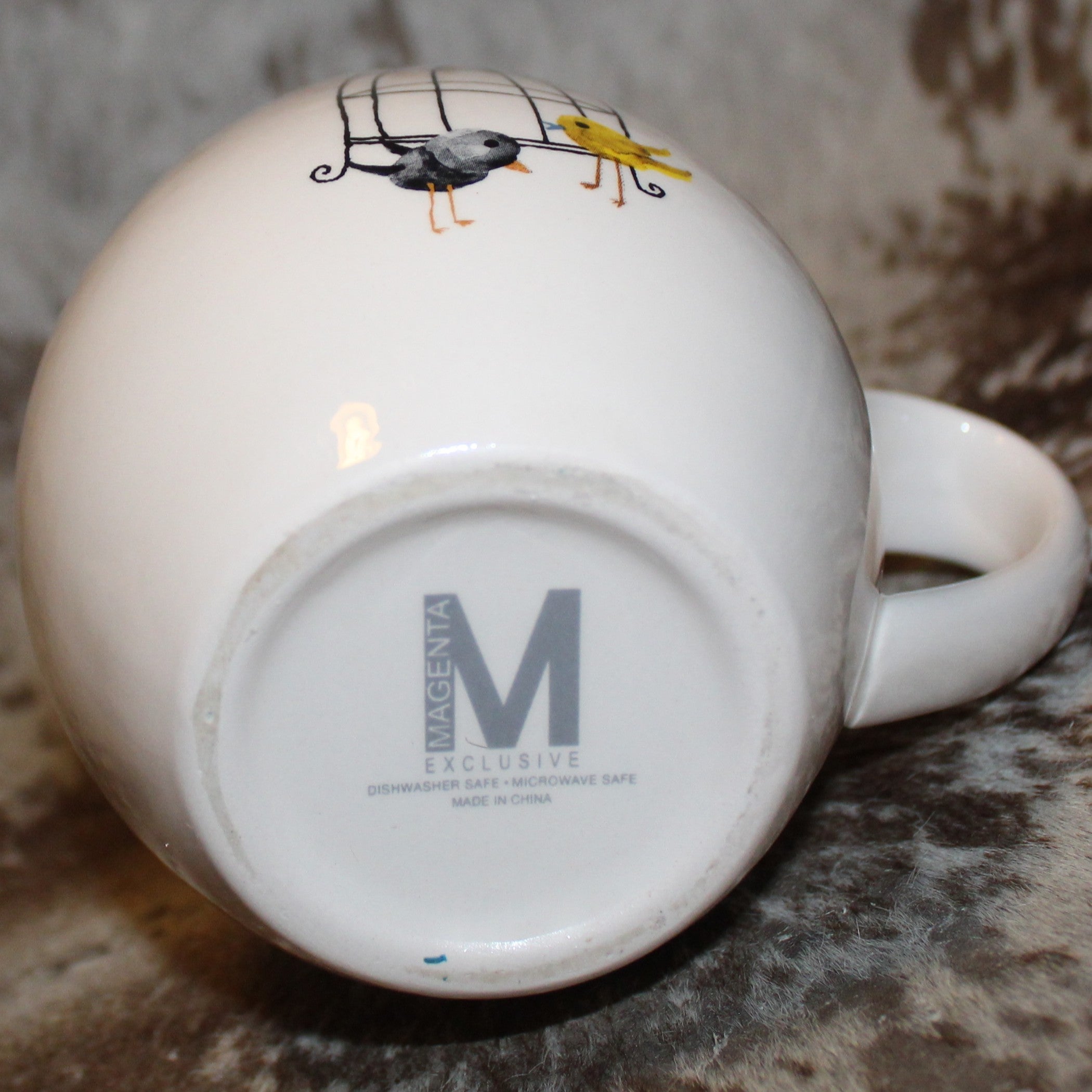 Rae Dunn Lollipop Birdcage White/Light Blue M Stamp Mug