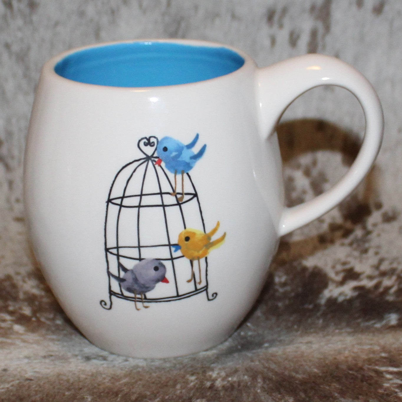 Rae Dunn Lollipop Birdcage White/Blue M Stamp Mug