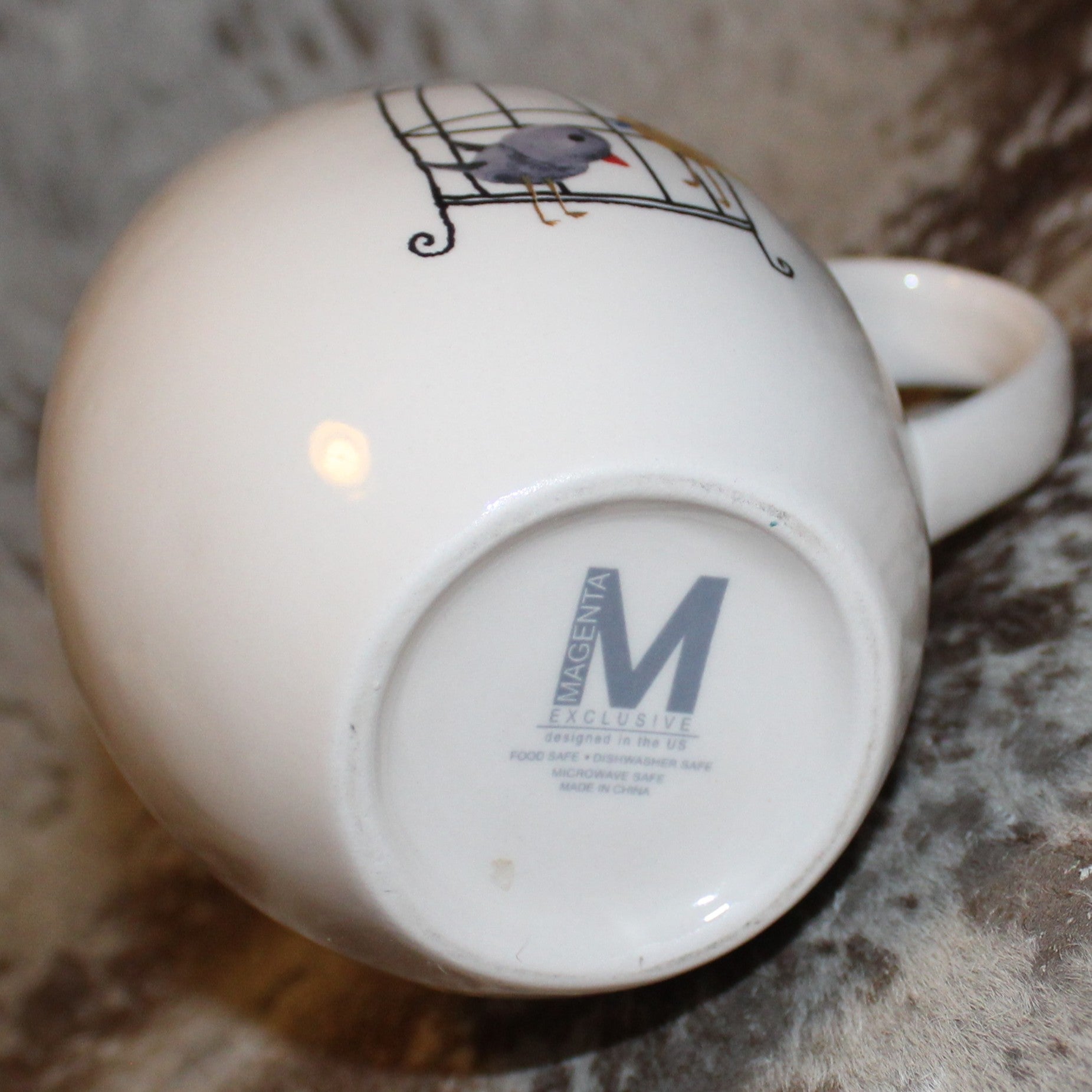 Rae Dunn Lollipop Birdcage White/Blue M Stamp Mug