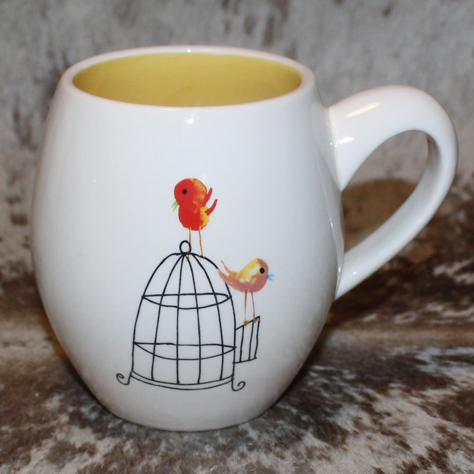 Rae Dunn Lollipop Birdcage White/Yellow M Stamp Mug