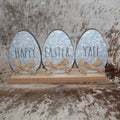 Rae Dunn HAPPY EASTER Y'ALL Metal Egg Sign on Wood Base