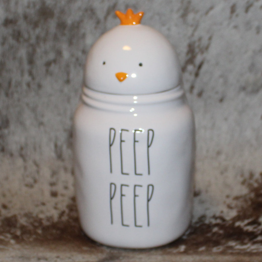 Rae Dunn PEEP PEEP White Canister with Chick Head Topper